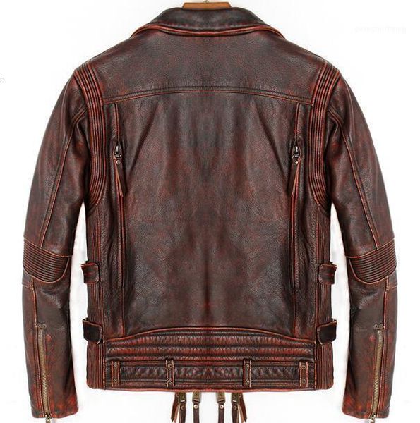 

men's leather & faux punk mens jackets vintage motorcycle real genuine cowhide biker coat retro winter brand overcoat red big size 4xl, Black