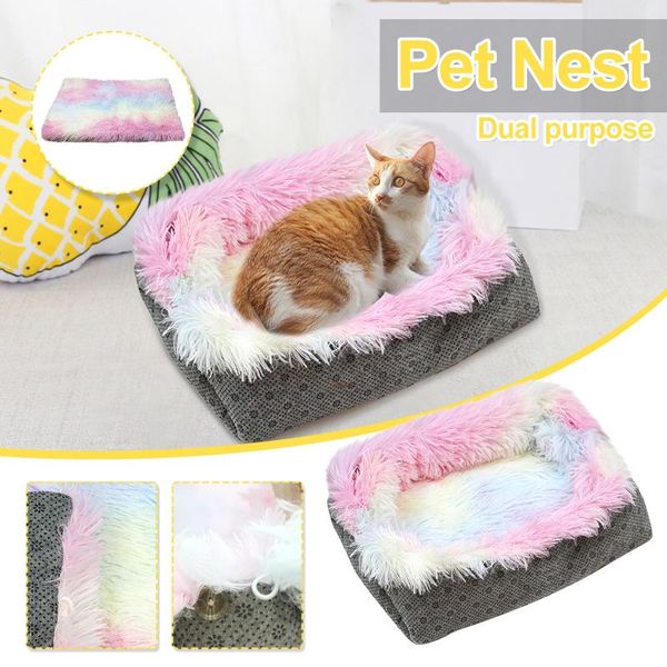 

cat beds & furniture pet bed for cats dogs soft nest kennel winter warm litter colorful two-in-one plush mattress