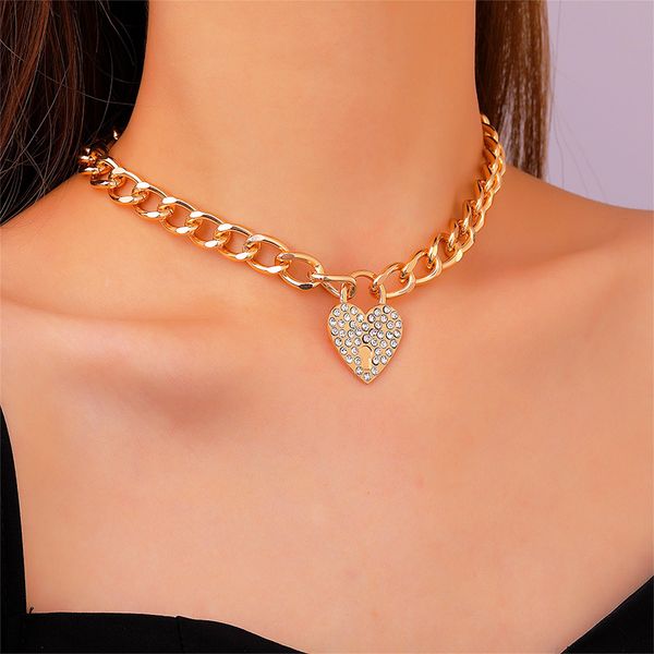 

s2512 fashion jewelry rhinstone love heart pendant necklace chain choker necklaces, Silver