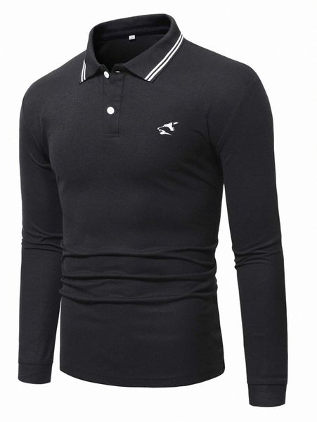 

men wolf print contrast trim polo shirt v7jm#, White;black