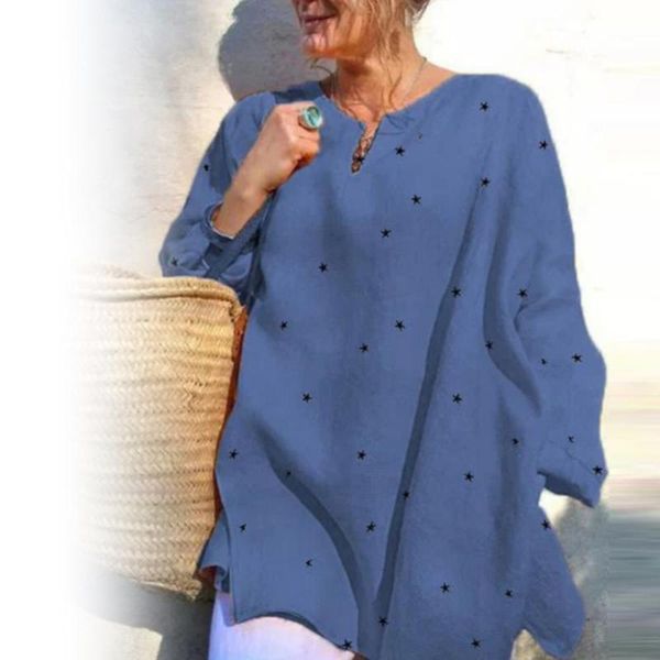 

women's blouses & shirts 2021 autumn summer oversize pullover women stars print loose blouse long sleeve v neck female clothes streetw, White