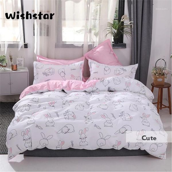 

bedding sets cartoon cute  set white pink printed bed linen for children girl double quilt cover sheet pillowcase1
