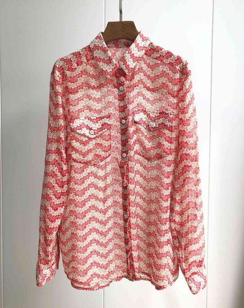 

shirt light red 100% silk printing women blouses 8tu1, White