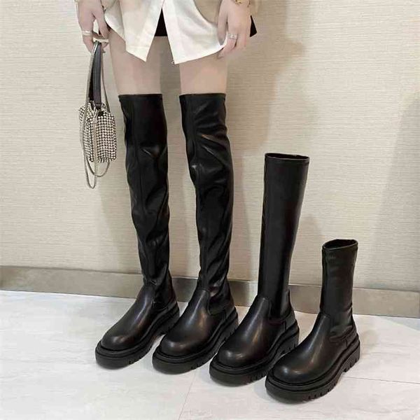

slim flat thigh high boots platform women slim thick sole over the knee boots women shoes black winter long boots women 210914