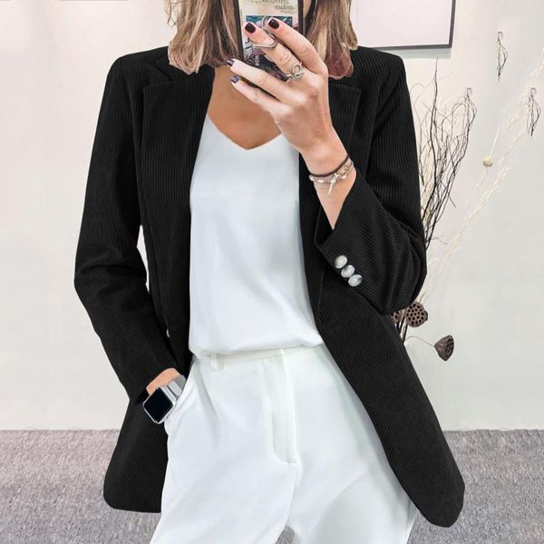 

women's wool & blends fashion elegant autumn jackets turn-down long sleeve with button solid color coat 2021 abrigo mujer, Black