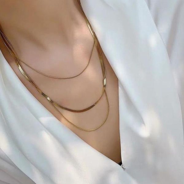 

chokers fashion jewelry high end finish stainless steel snake chain three layers necklace, Golden;silver