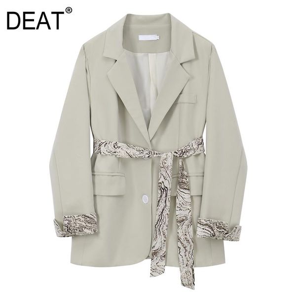 

women's suits & blazers [deat] 2021 spring autumn fashion tide long sleeve single-breasted v-neck ribbons temperament women blazer coat, White;black