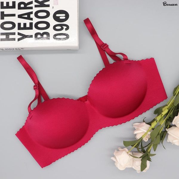 

bras beauwear women b cup bra invisible bralette seamless lingerie solid wirebrassieres push up underwear for wedding, Red;black