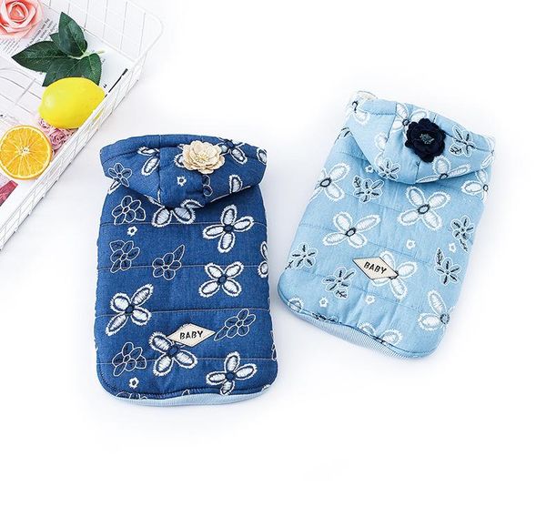 

dog apparel korean cute pet clothes teddy denim jacket cotton aphid dog, cat, winter warm