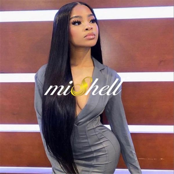 

mishell 250 density 26 28 30 40 inch straight glueless 13x4/13x6 lace front human hair wigs malaysian wig, Black;brown