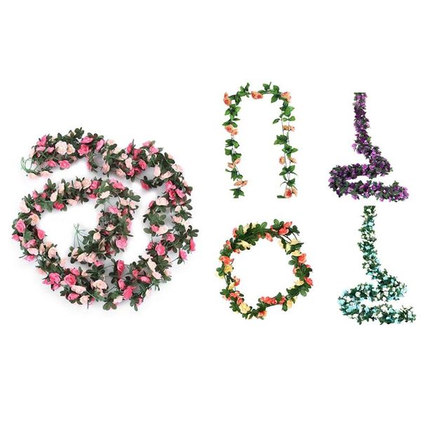 

5pcs/2.5m fake rose vine flowers garland plants artificial flower hanging home el wedding garden decor decorative & wreaths