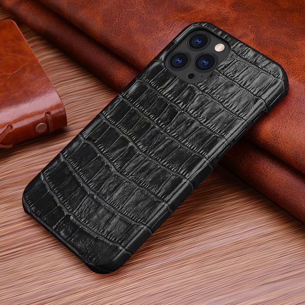 

Designer Fashion Phone Cases for iPhone 14 14Plus 14Pro 13 12 11 Pro Max XR Xs Luxury Crocodile pattern Genuine leather Cover Case, Black