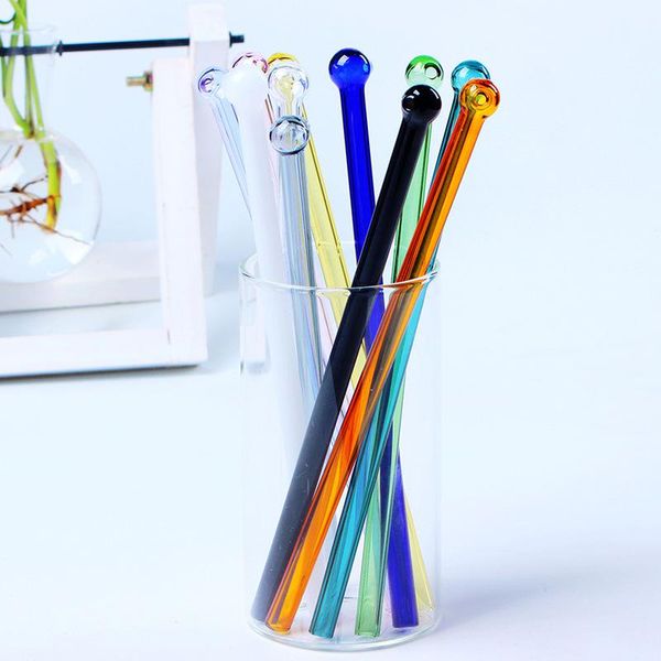 

drinking straws straight glass straw creative round head design colored reusable eco-friendly barware accessories