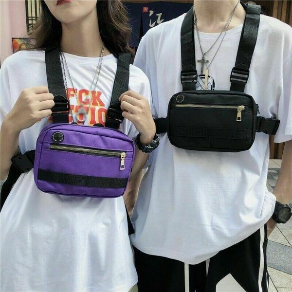

men women fashion chest bag hip hop streetwear waist bag durable adjustable tactical wear resistant chest bags