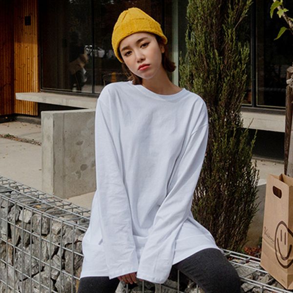 

tees t-shirt spring and autumn white long sleeve t-shirt women's loose korean bottomed shirt