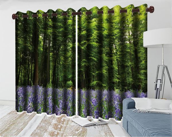 3D cortina paisagem blackout cortina roxo flor floresta romântico floral moderno decoração janela cortinas