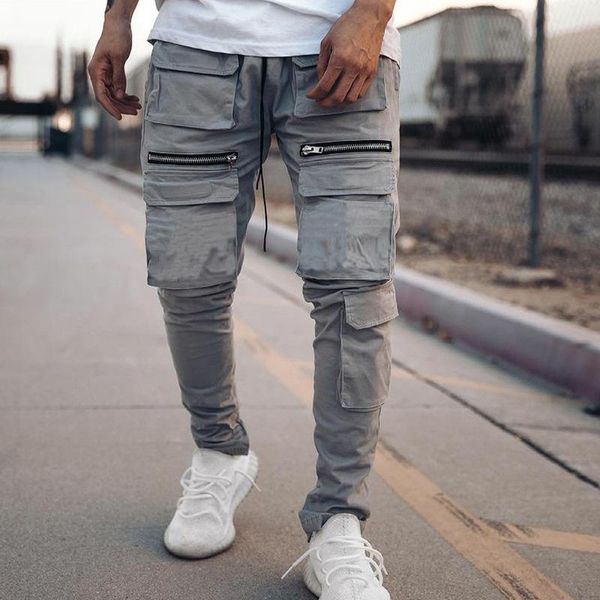 

men's pants autumn pant 2021 men cargo trousers casual fashion hip hop streetwear solid multi-pocket male sweatpant, Black