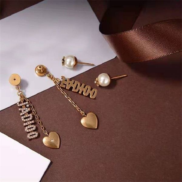 

special offer 75%off outlet onlinenew family love tassel letter earrings net red same pearl set stone earrings, Silver