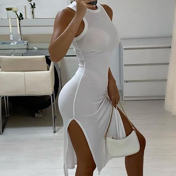 

casual dresses wepbel tight dress solid color tank white women sleeveless side split slim fits bodycon mini, Black;gray