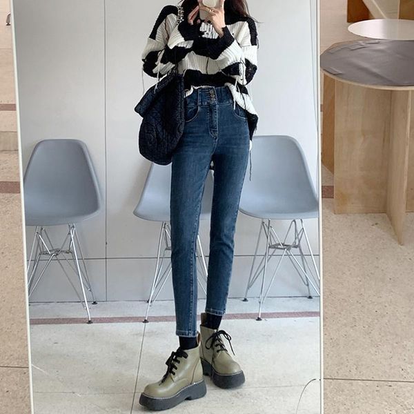 

women's jeans real s cost-effective 2021 autumn washed high waist, Blue