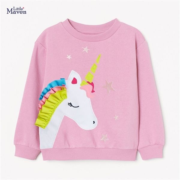 Little Maven Baby Girl Roupas Criança Outono Algodão Natal Animal Aplique Suéter Pink Unicorn Sweater para Kid 2-7 Anos 211223