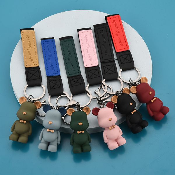 Moda papyon ayı anahtarlıkları çocuk/kız arkadaşı deri kordon hayvan anahtar zinciri sevimli çanta takılar anahtarlık çiftler kolye takılar 1207cfs