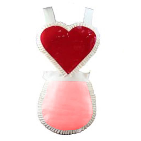 Plus Size S-7XL Red Heart Pattern Maid Dress Up Schürze PVC Rüschenschürze Kellnerin Cosplay Neuheit Outfit Mottoparty Zubehör