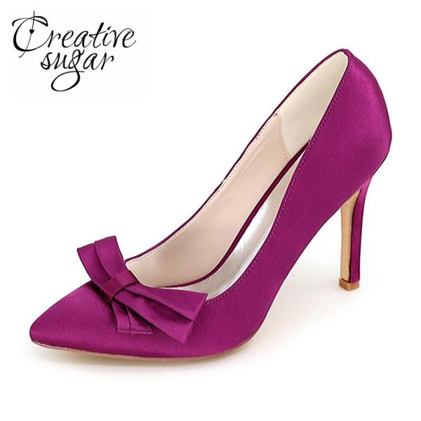 

creativesugar pointed toe bowtie woman's high heel satin dress shoes ladies party wedding ball pumps red purple blue white ivory, Black
