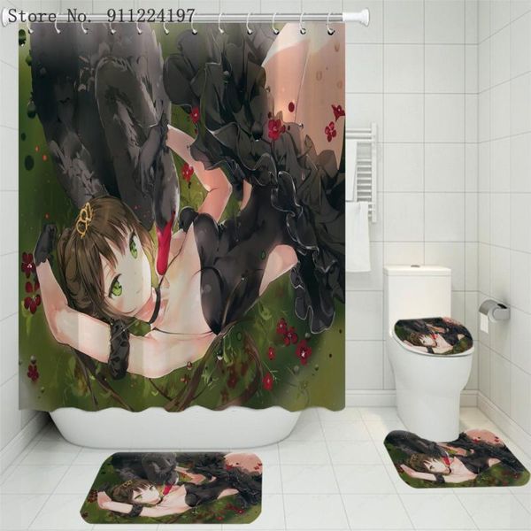 

cartoon girls print shower curtain 4 piece carpet cover toilet bath mat pad set blue ocean bathroom dropship curtains
