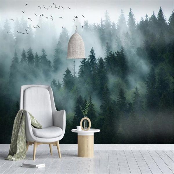 

wallpapers 3d self adhesive wallpaper mural nordic minimalist smoke landscape birds forest living room bedroom background wall waterproof