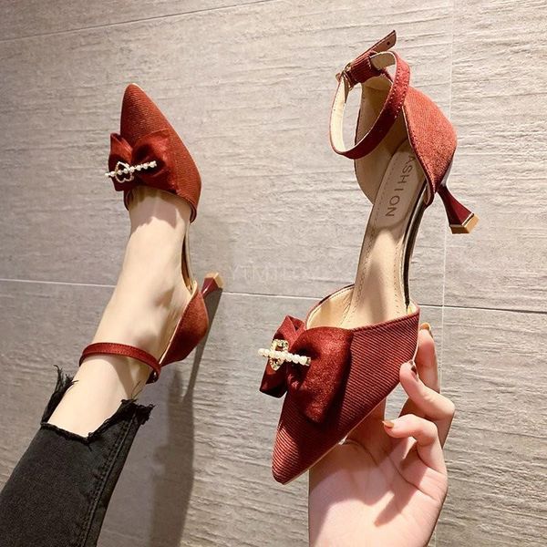 

elegant ladies shinning pumps 2021 pointed toe high heels ankle strap wedding party shoes woman zapatilla mujer, Black