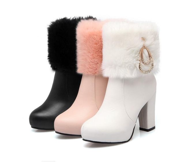 

women's boots in winter high coarse heel round head @712, Black