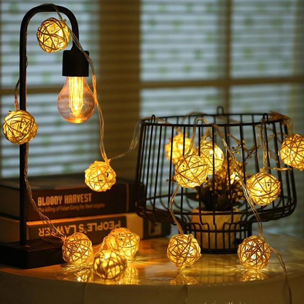 

1m 10leds 2m 20leds warm white rattan balls led fairy string lights battery operated outdoor christmas patio wedding garland strings