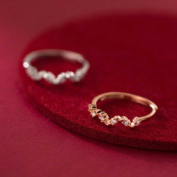 

jazaz 925 sterling silver geometric zircon wave crown opening finger couple ring for women wedding engagement jewelry cluster rings, Golden;silver