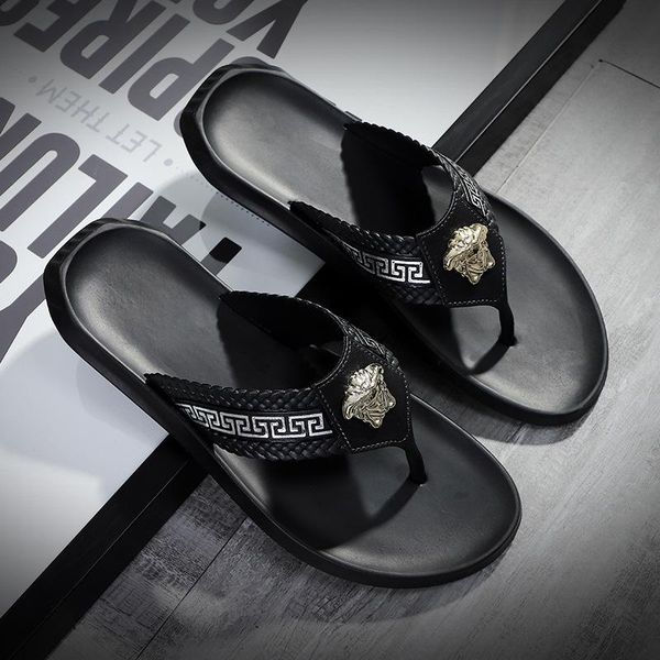 

men's flip flops summer outdoor sandals leisure trend beach men slippers, Black