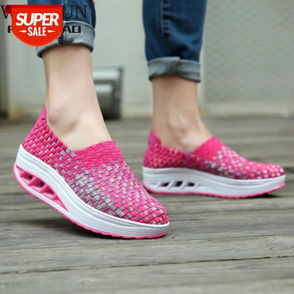 

breathable women height increase swing shoes slip on wedges thick sole platform footwear lady work loafers #e30o