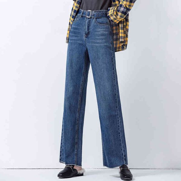 

jean europe women jeans wide leg elegant ol straignt pants denim belt, Blue