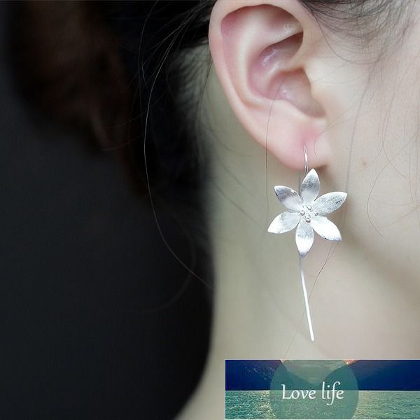 

925 sterling silver handmade lotus flower long earrings for women high-quality fashion girl drop earings sterling-silver-jewelry, Golden