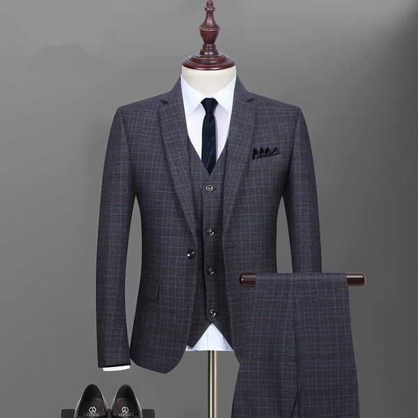 

men's suits & blazers suit high-quality business casual formal slim check three-piece (jacket + pants vest), White;black