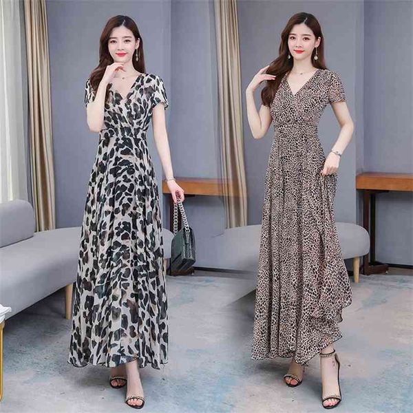 

vintage leopard print chiffon maxi dress spring summer 4xl plus size runway midi elegant women bodycon party vestidos 210528, Black;gray