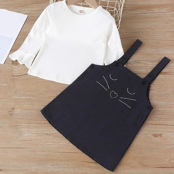 

clothing sets spring autumn children's clothes set white long sleeve round neck t-shirt + strap skirt two-piece cartoon girl