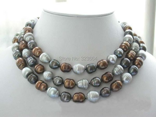 

50" 13mm rice gray coffee black fw pearl necklace chains, Silver