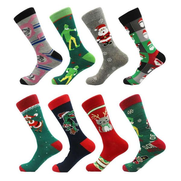 

men's socks gift funny snowman santa winter cat claus dog cotton christmas mens, Black