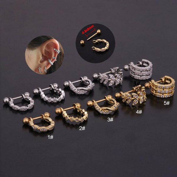 

other 2021 style 8mm 18g stainless steel barbell cz hoop septum ear tragus cartilage rook piercing nipple ring body jewelry, Slivery;golden