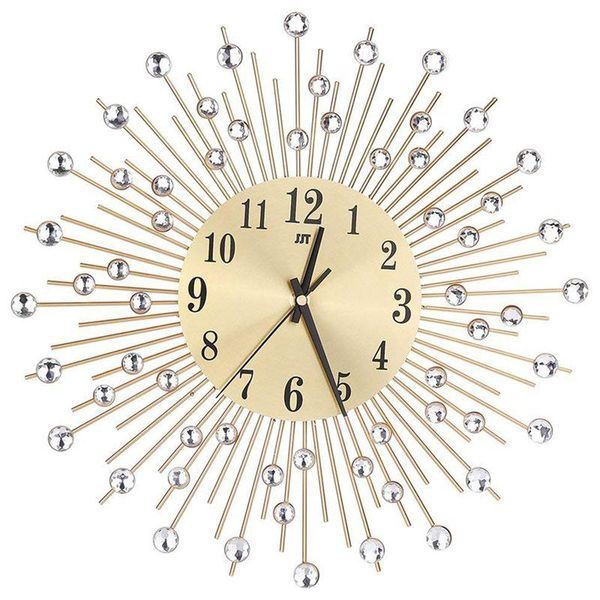 

wall clock diamonds decorative round metal living room decor quiet quartz clocks modern minimalist clocks(gold)