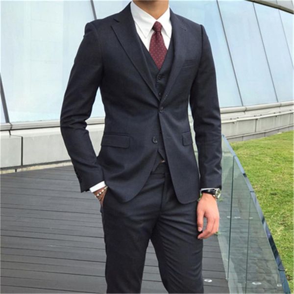 

black grooms slim fit 3 pieces groomsmen tuxedos for men peaked lapel 2 button wedding prom suit (jacket+pants) custom size men's suits, White;black