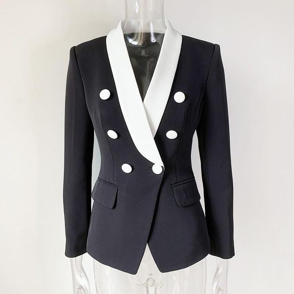 

women's suits & blazers [ewq] temperament black blazer women autumn 2021 notched loose double breasted long sleeve suit jacket female t, White;black