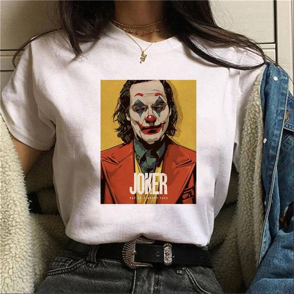 

womens t shirt joker joquin phoenix horror movie women men funny cartoon graphic tshirt hip hop streetwear tees, White