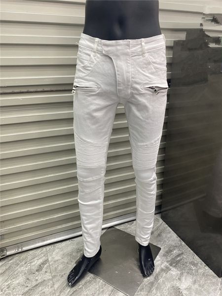 Mens High Street Biker Solid Classic Style Designer Jeans a gamba sottile Pantaloni in denim lavato moto Moda versione europea Top Quality Size 28-40