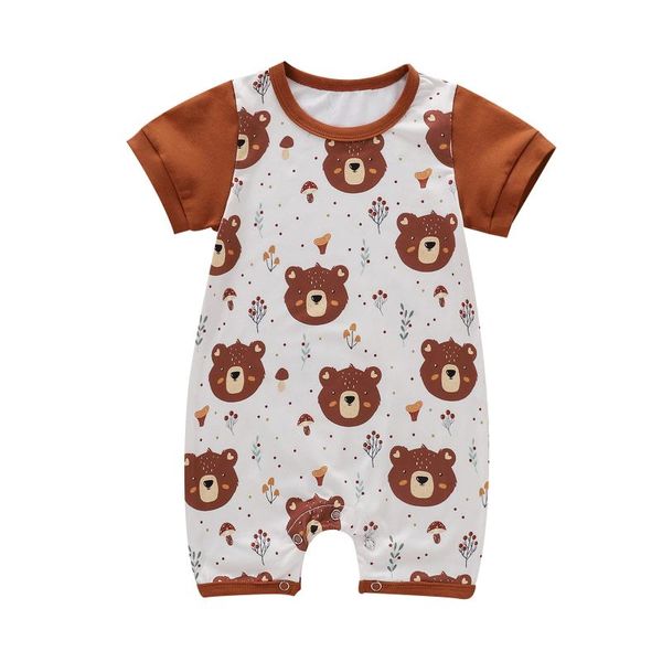 

jumpsuits 2021 summer 0-18m toddler baby boy girl bear print short sleeve romper cartoon mushroom jumpsuit infant born outfit, Blue